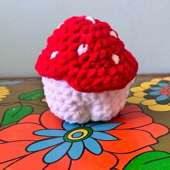 Handmade Crochet Mini Mushroom Boy Plush Toy - Picture 2 of 3